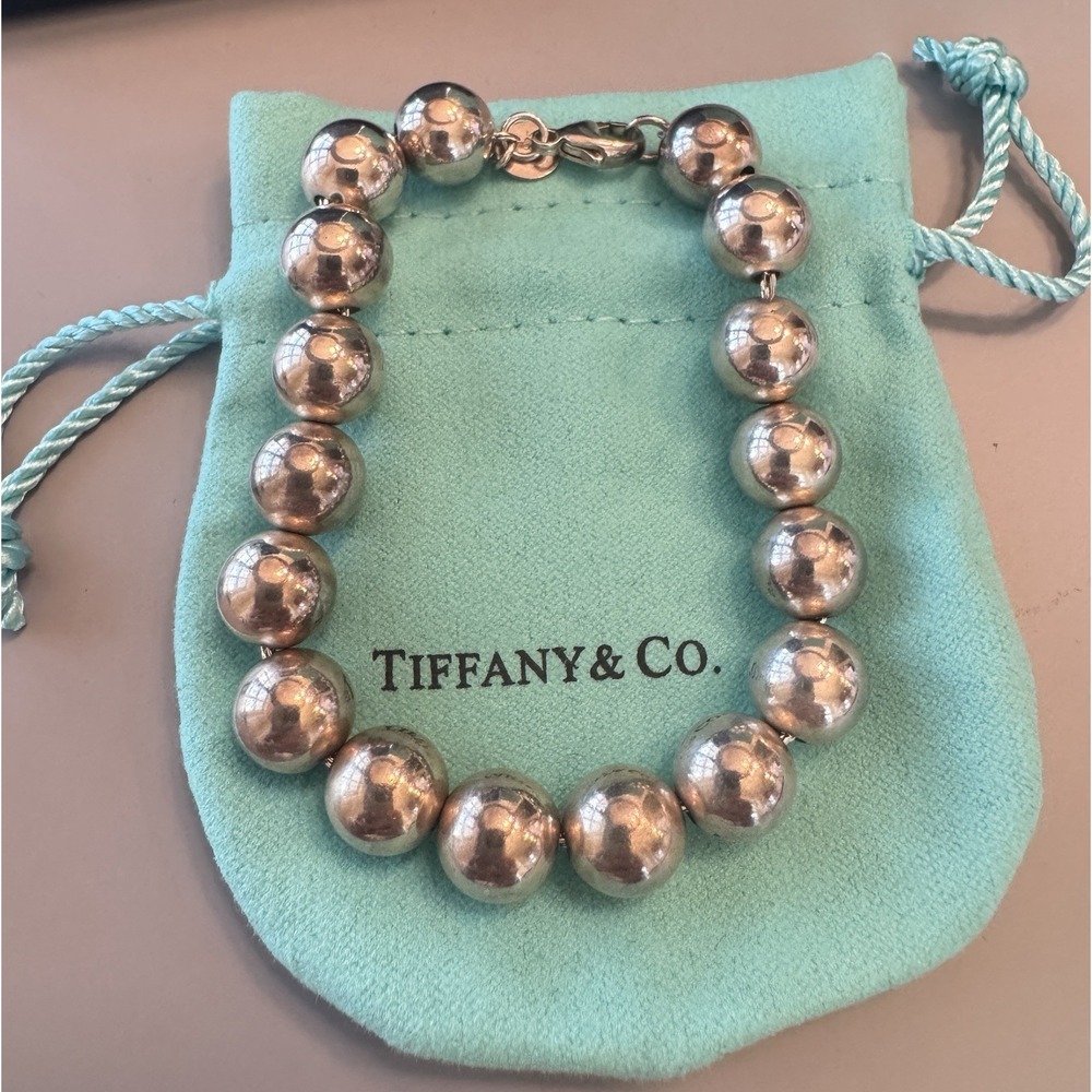 Tiffany & Co Sterling Silver 8mm Bead Bracelet 6 1.4" AG925 19.5g Box Pouch